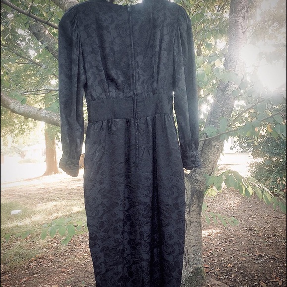 Vintage Silk Rose Dress Noir M - Picture 4 of 6